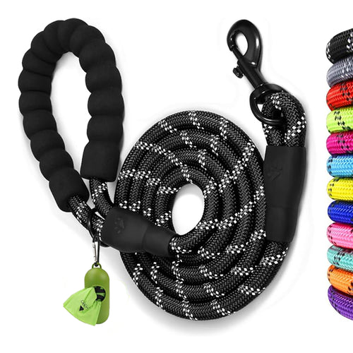 Rope Dog Leash with 150 x 1.2 cm Soft Padded Handle, Reflective Lead for Medium Dogs