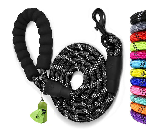 Rope Dog Leash with Soft Padded Handle, Reflective Lead for Medium Dogs